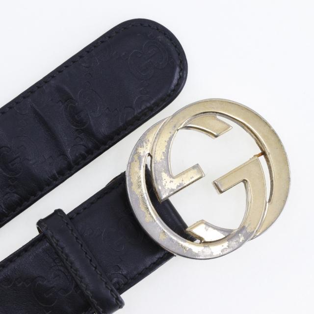 GUCCI グッチ インターロッキング GG 114876 シマレザー 黒 ベルト
