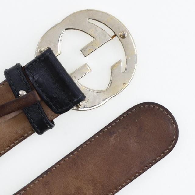 GUCCI グッチ インターロッキング GG 114876 シマレザー 黒 ベルト