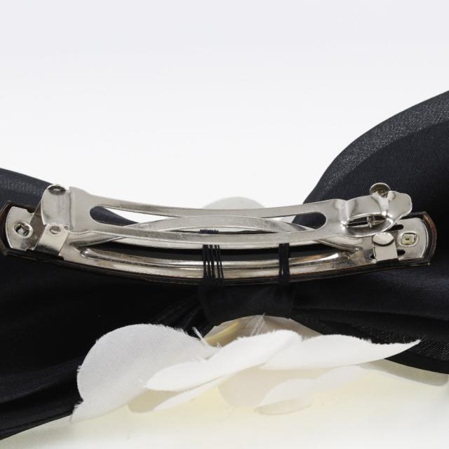 CHANEL シャネル カメリアリボン サテン 黒/白 バレッタ レディース 【中古】_2