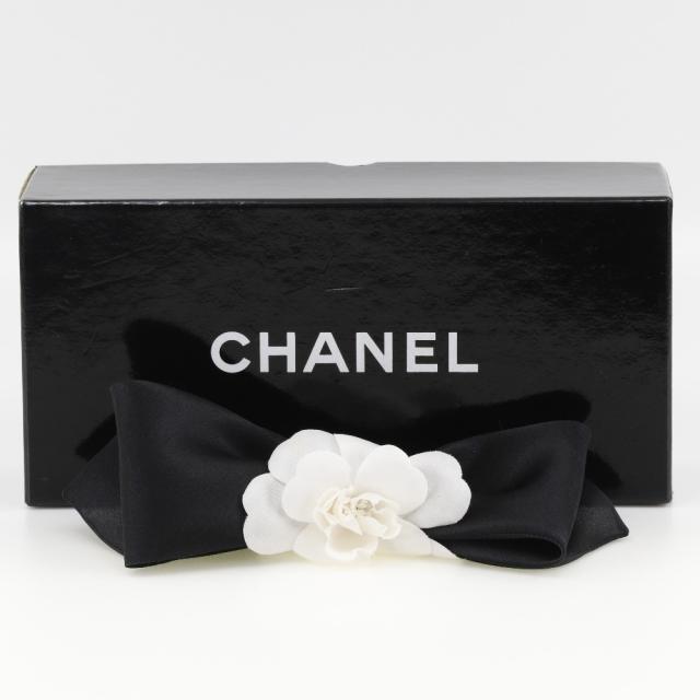 CHANEL シャネル カメリアリボン サテン 黒/白 バレッタ レディース 【中古】_7