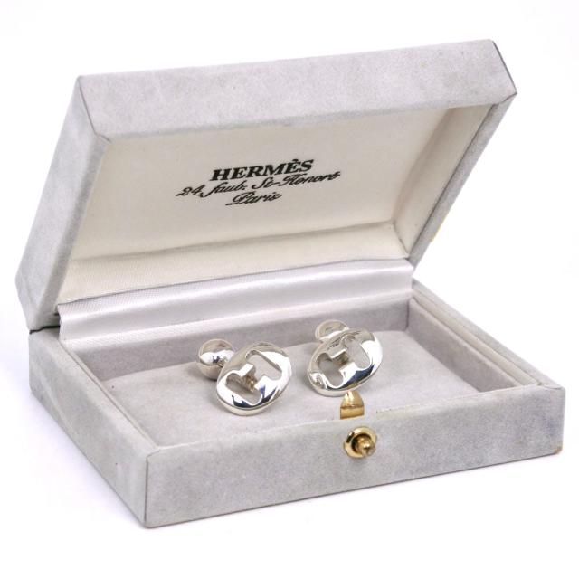 HERMES エルメス Hロゴ ヴィンテージ 金属製 シルバー カフス メンズ