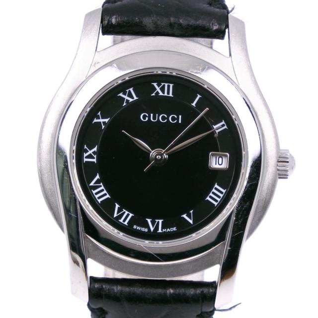 【動作確認済】GUCCI 5500L  腕時計 クォーツ ブラック　 シルバー GUCCI グッチ 5500L SS シルバー クオーツ アナログ表示 黒文字