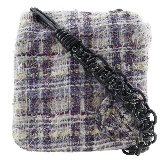 CHANEL シャネル カメリア ツイード 紫 ショルダーバッグ レディース 【中古】