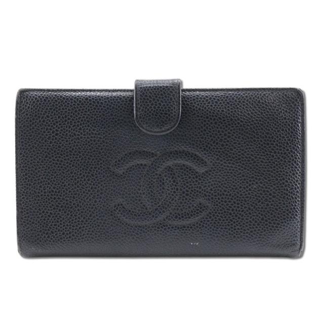 CHANEL シャネル キャビアスキン 黒 長財布 レディース 【中古】