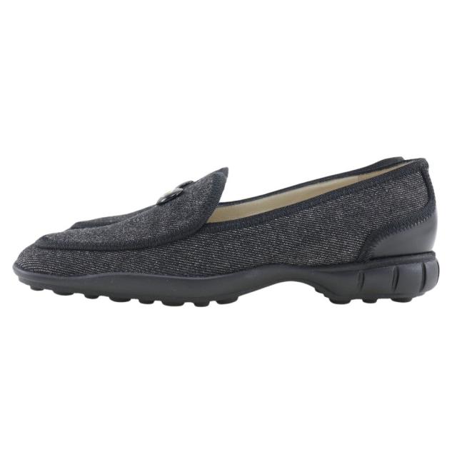 CHANEL シャネル ココボタン デニム 黒 ローファー レディース 【中古】_1