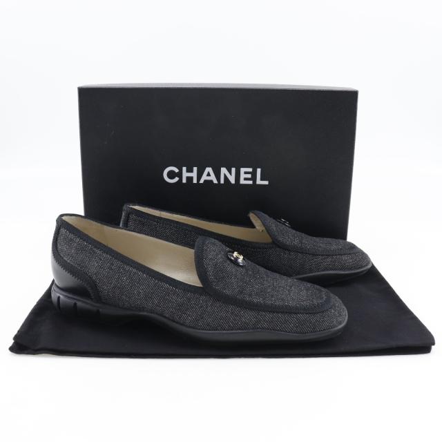 CHANEL シャネル ココボタン デニム 黒 ローファー レディース 【中古】_11
