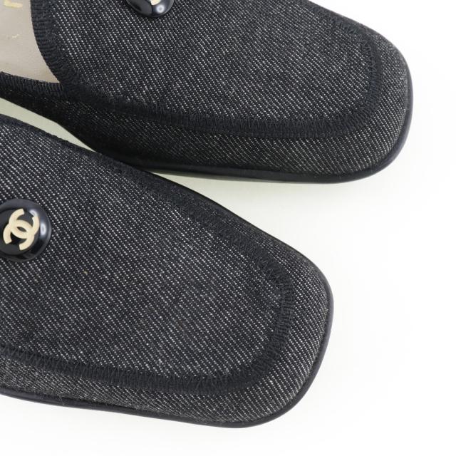 CHANEL シャネル ココボタン デニム 黒 ローファー レディース 【中古】_3