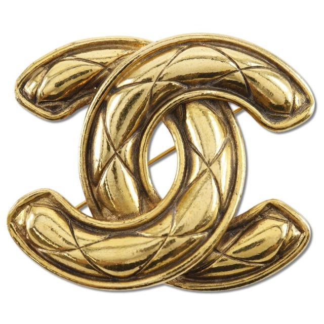 CHANEL シャネル ココマーク マトラッセ マトラッセ 金メッキ ブローチ 32.5g レディース