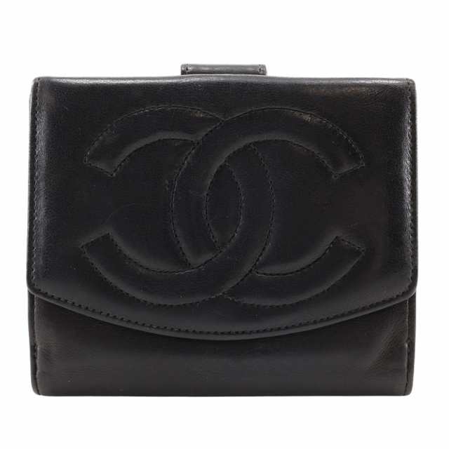 CHANEL シャネル ココマーク ラムスキン 黒 二つ折り財布 レディース 【中古】