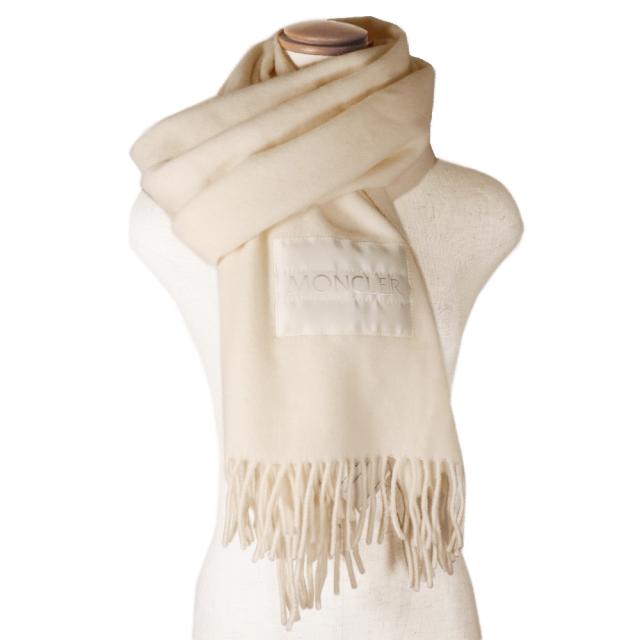 MONCLER クリーム色 ストール MONCLER モンクレール ロゴパッチ 3C00013 595MA ウール 白