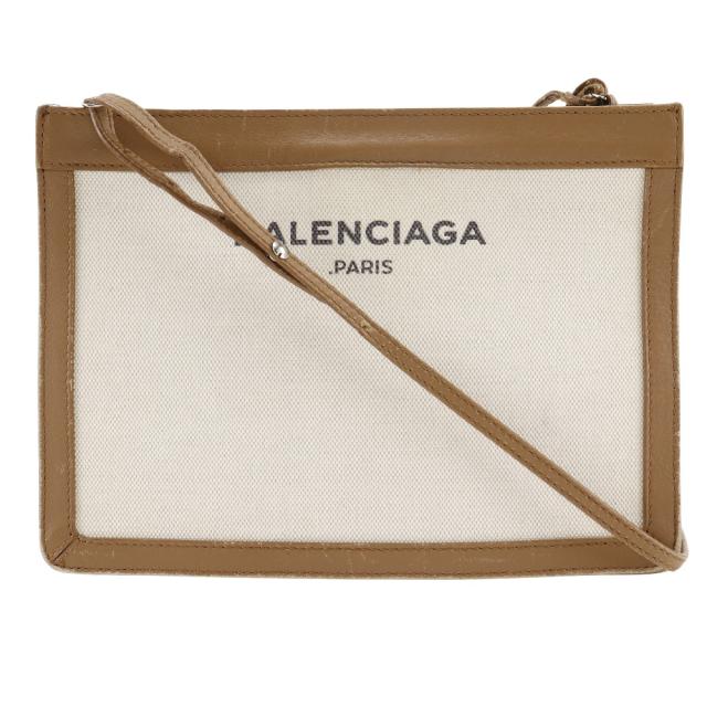 BALENCIAGA バレンシアガ ネイビー ポシェット 339937 キャンバス 茶 ショルダーバッグ