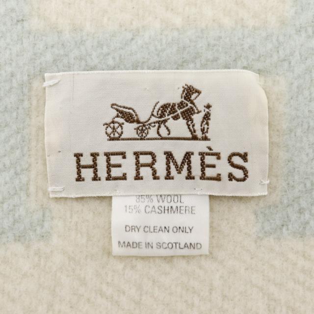 HERMES エルメス ベビープレード アヴァロン ブランケット おくるみ カシミヤ 白/水色_7