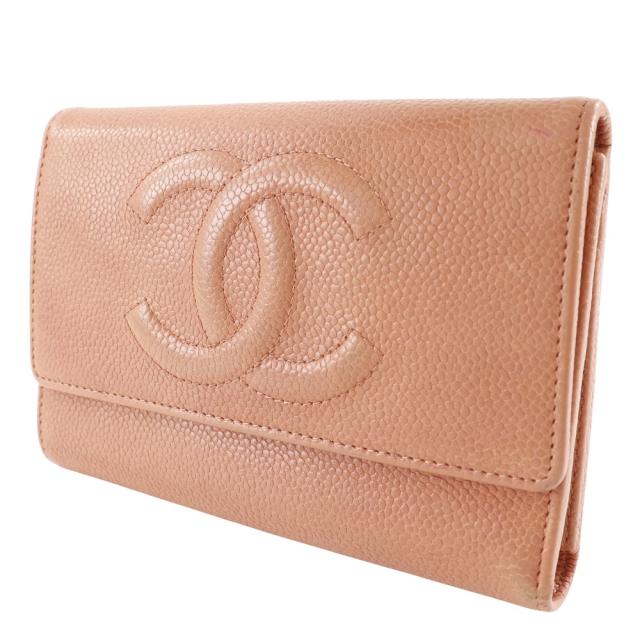 CHANEL シャネル ココマーク キャビアスキン ピンク 三つ折り財布 レディース 【中古】_1