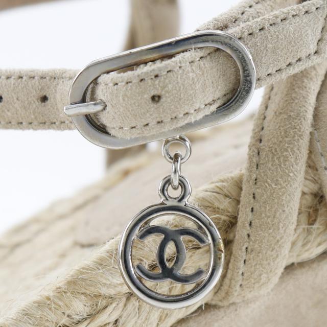 CHANEL シャネル ココマークチャーム ウェッジソール スウェード ベージュ サンダル_13