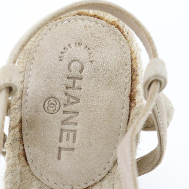 CHANEL シャネル ココマークチャーム ウェッジソール スウェード ベージュ サンダル_6