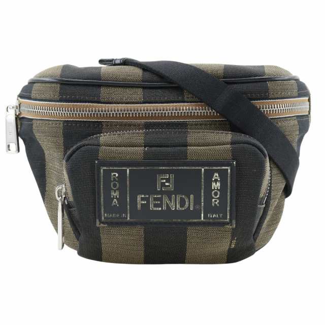 FENDI フェンディ ペカンストライプ ボディバッグ 7VA446 ナイロンキャンバス 茶