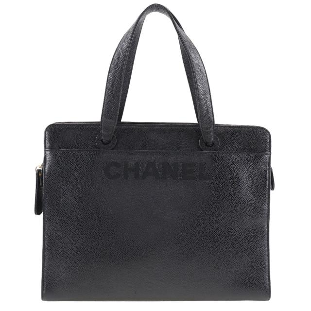 CHANEL シャネル ロゴ キャビアスキン 黒 ハンドバッグ レディース 【中古】
