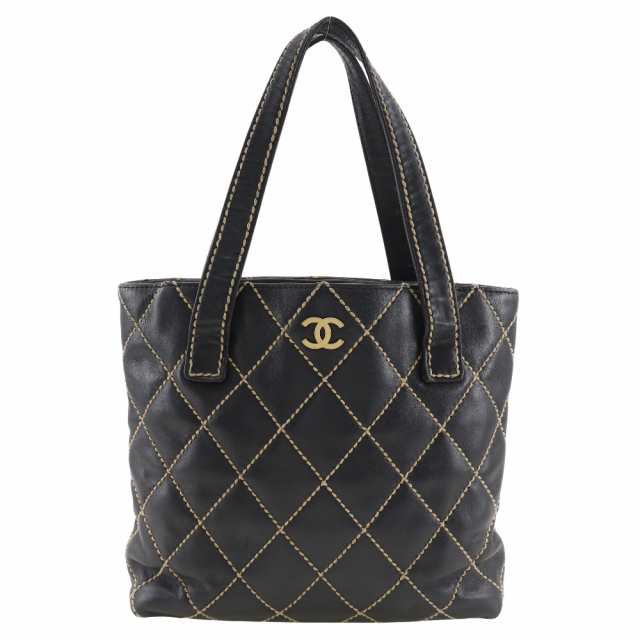 CHANEL シャネル ワイルドステッチトート A18126 カーフ 黒 ハンドバッグ レディース