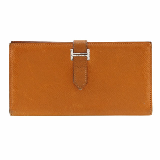 HERMES エルメス ベアン レザー オレンジ 長財布 レディース 【中古】