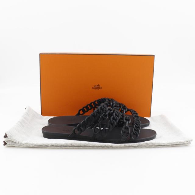 HERMES エルメス シェーヌダンクル ラバー 黒 サンダル レディース 【中古】_9