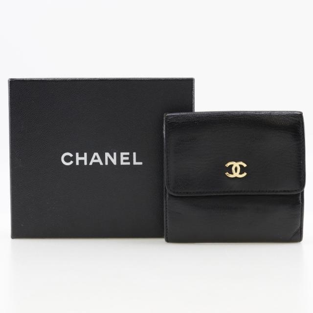 CHANEL シャネル ココマーク Wホック A13456 カーフ 黒 二