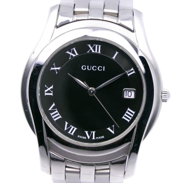 GUCCI グッチ 5500M SS クオーツ アナログ表示 黒文字盤 腕時計 メンズ 