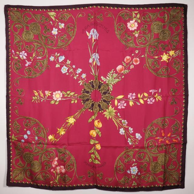 HERMES エルメス カレ90 ARABESQUES アラベスク シルク 赤 HERMES エルメス カレ90 ARABESQUES アラベスク シルク 赤