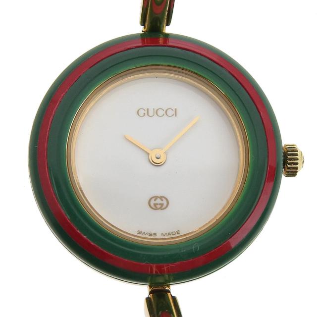 GUCCI グッチ チェンジベゼル 1100L 金メッキ クオーツ アナログ表示 白文字盤 腕時計の通販は 45,370円