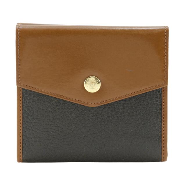 CELINE セリーヌ Wホック レザー 茶 二つ折り財布 レディース 【中古】