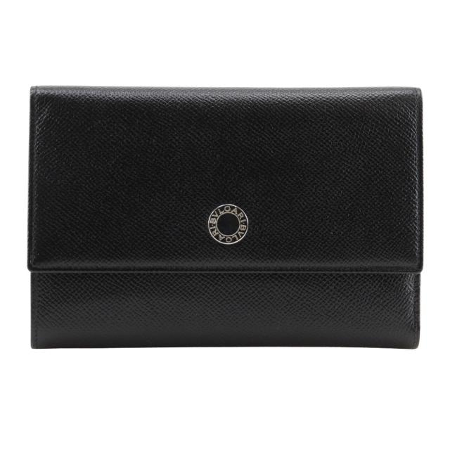 BVLGARI ブルガリ ロゴボタン 中長財布 レザー 黒 二つ折り財布 ユニ 