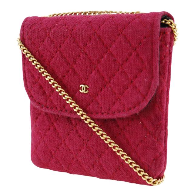 CHANEL シャネル チェーンポーチ マイクロ コットン ピンク ショルダー