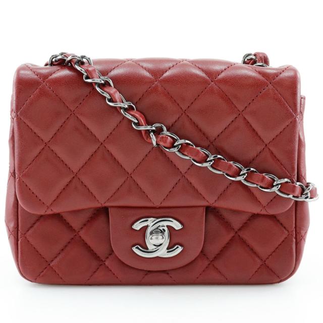 CHANEL シャネル ミニチェーンショルダー マトラッセ ラムスキン 赤 ショルダーバッグ