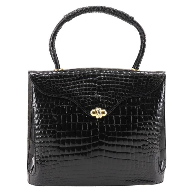 ワンハンドル GB G BORRI クロコダイル 黒 ハンドバッグ レディース 【中古】