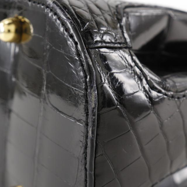 ワンハンドル GB G BORRI クロコダイル 黒 ハンドバッグ レディース 【中古】_10