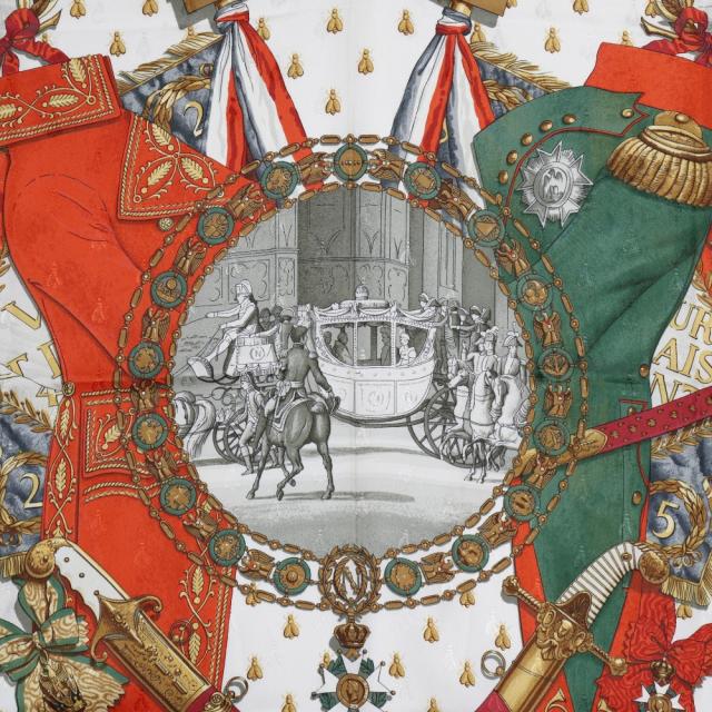 HERMES エルメス カレ90 NAPOLEON NAPOLEON シルク 白/オレンジ スカーフ レディース 【中古】 HERMES エルメス カレ90 NAPOLEON NAPOLEON シルク 白/オレンジ