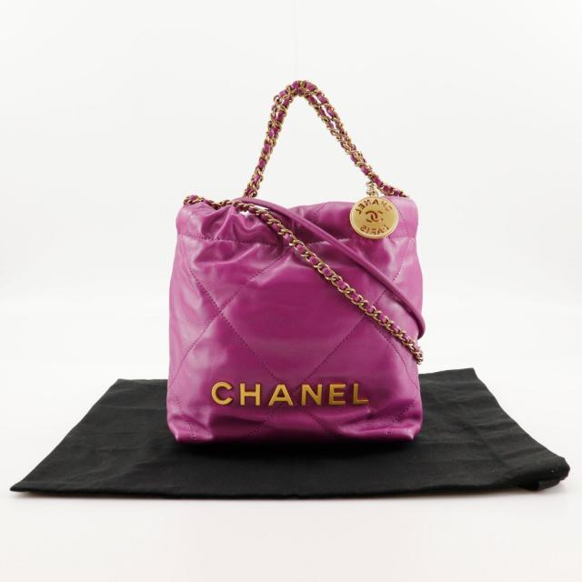CHANEL シャネル 22ミニバッグ 2WAYハンドバッグ AS3980 カーフ 紫 ショルダーバッグ_10