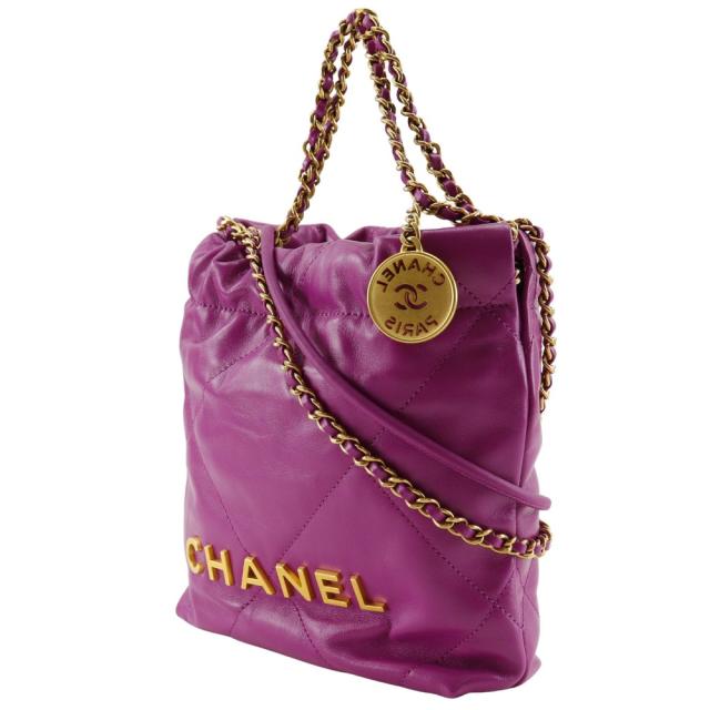 CHANEL シャネル 22ミニバッグ 2WAYハンドバッグ AS3980 カーフ 紫 ショルダーバッグ_1