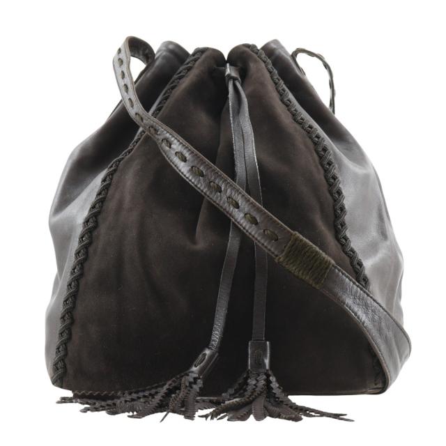 PRADA プラダ 巾着ショルダー カーフ 茶 ショルダーバッグ レディース 【中古】の通販は