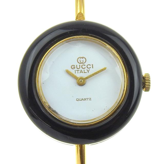 GUCCI グッチ チェンジベゼル 金メッキ クオーツ アナログ表示 白文字