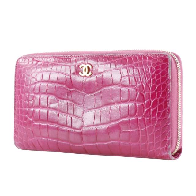CHANEL シャネル ラウンドファスナー ココマーク クロコダイル ピンク