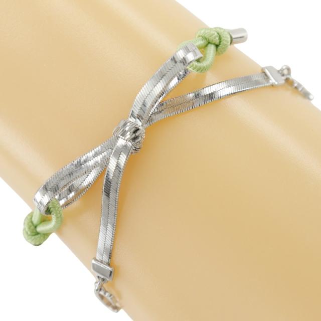 Dior ディオール CDリボン 金属製 シルバー/黄緑 ブレスレット 4.6g レディース 【中古】