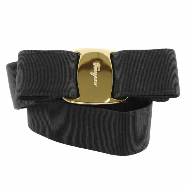 Salvatore Ferragamo サルヴァトーレフェラガモ ヴァラ リボン 8046 キャンバス 黒/ゴールド金具