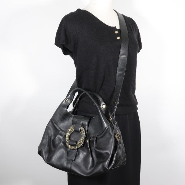 BVLGARI ブルガリ チャンドラ 2WAYショルダー レザー 黒 ハンドバッグ レディース 【中古】_8