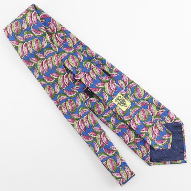 GUCCI グッチ スイカ シルク 青 ネクタイ メンズ 【中古】 ネクタイ