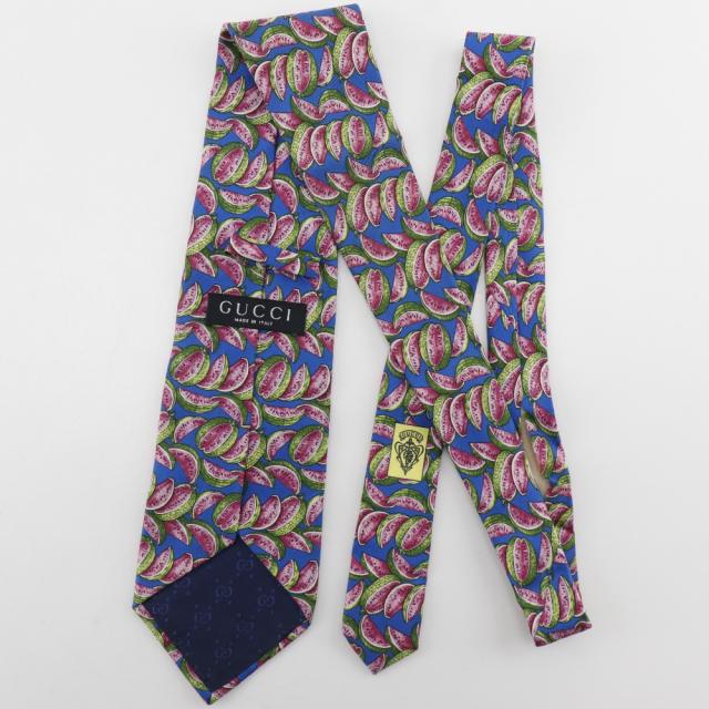 GUCCI グッチ スイカ シルク 青 ネクタイ メンズ 【中古】 ネクタイ