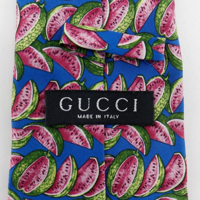 GUCCI グッチ スイカ シルク 青 ネクタイ メンズ 【中古】 ネクタイ
