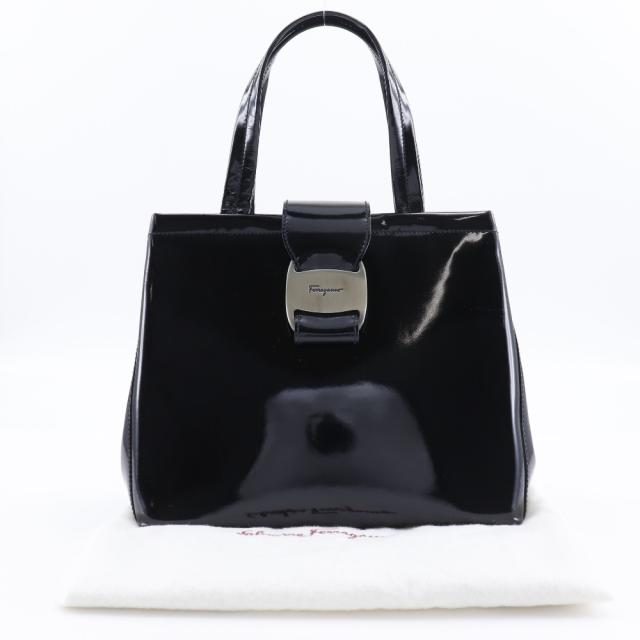 Salvatore Ferragamo サルヴァトーレフェラガモ ヴァラ パテントレザー 黒 ハンドバッグ_13