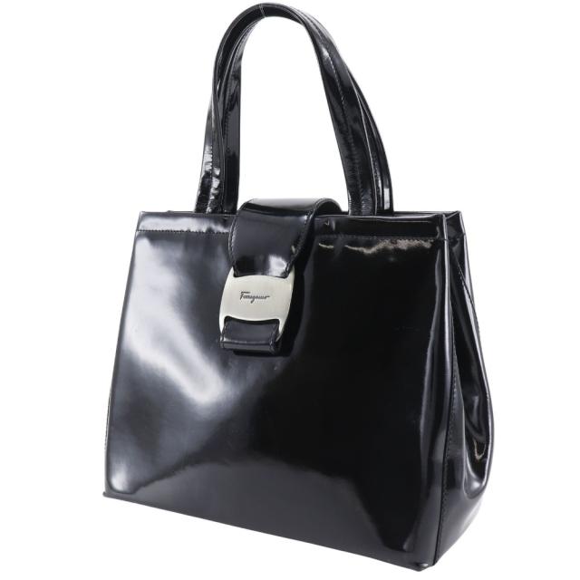 Salvatore Ferragamo サルヴァトーレフェラガモ ヴァラ パテントレザー 黒 ハンドバッグ_1