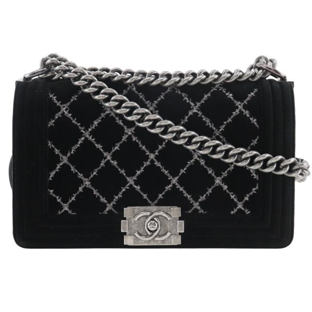 CHANEL シャネル ボーイシャネル25 チェーンショルダー チェーンショルダー ベロア 黒