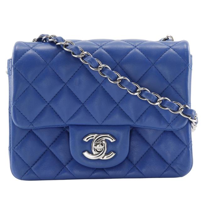 CHANEL シャネル チェーンショルダー マトラッセ A35200 ラムスキン 青 ショルダーバッグ